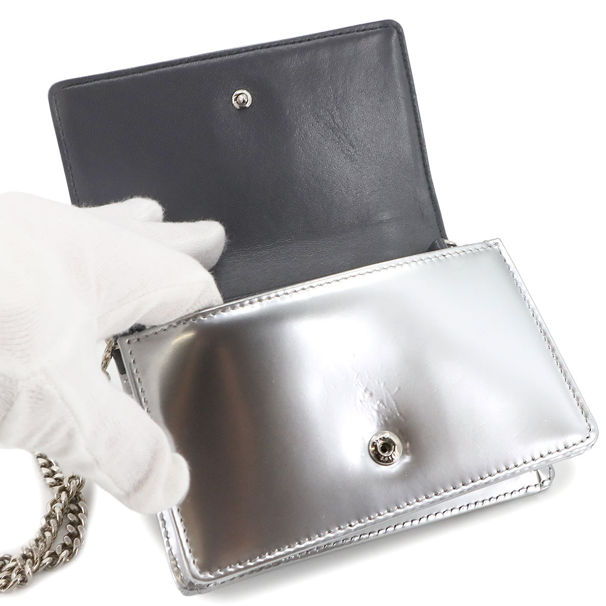Diorama Mini Chain Shoulder Bag Leather Silver Purse