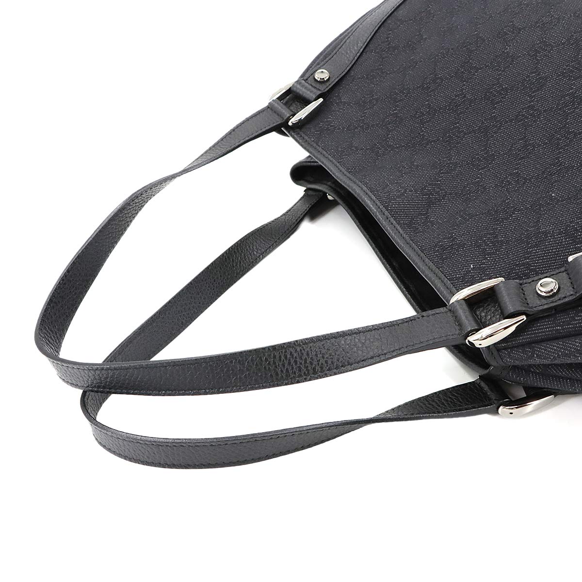 GG Denim Tote Bag Leather Black 293578 Purse