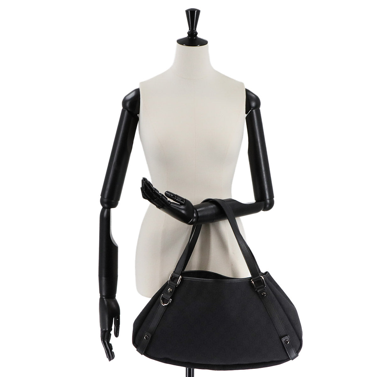 GG Denim Tote Bag Leather Black 293578 Purse