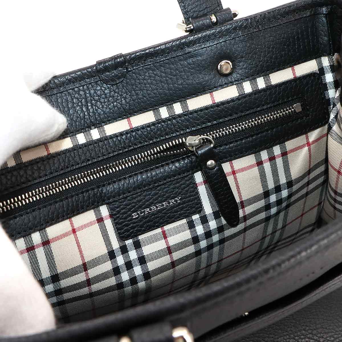 Hand Bag Leather Black Plaid Purse