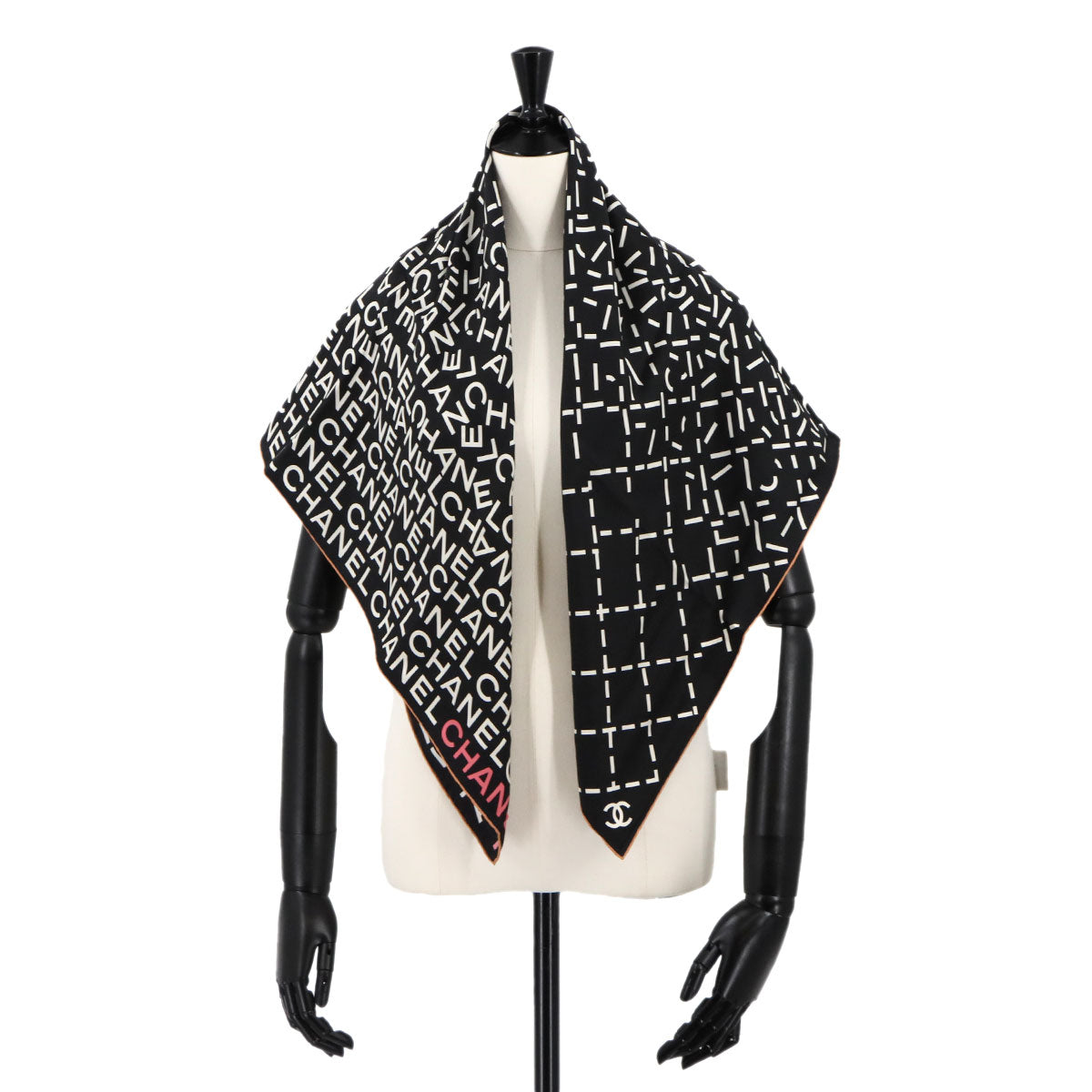Logos Scarf Silk 100% Black White Accessory
