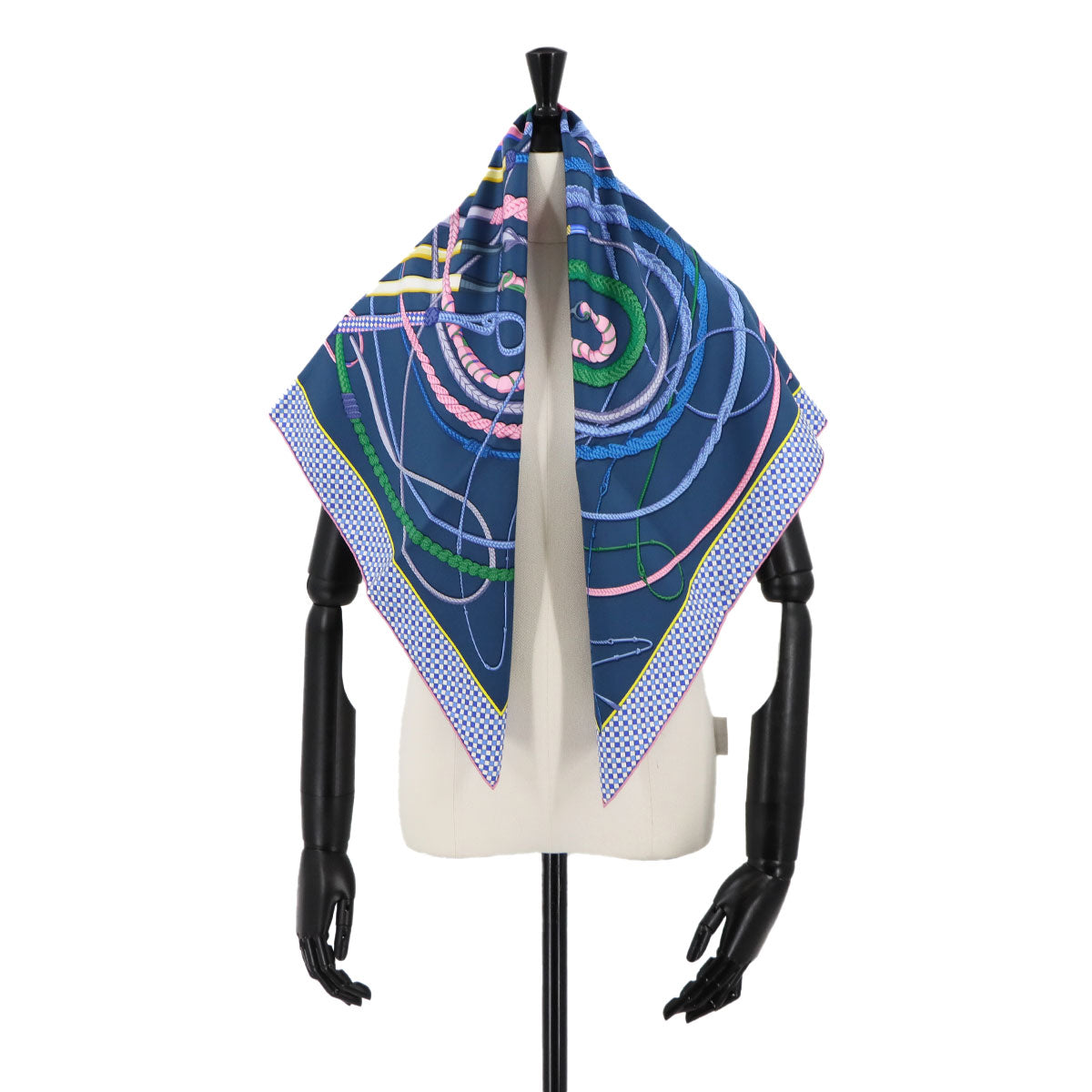 Carre 90 Scarf Fouets et Badines Silk 100% Bleu Petrole