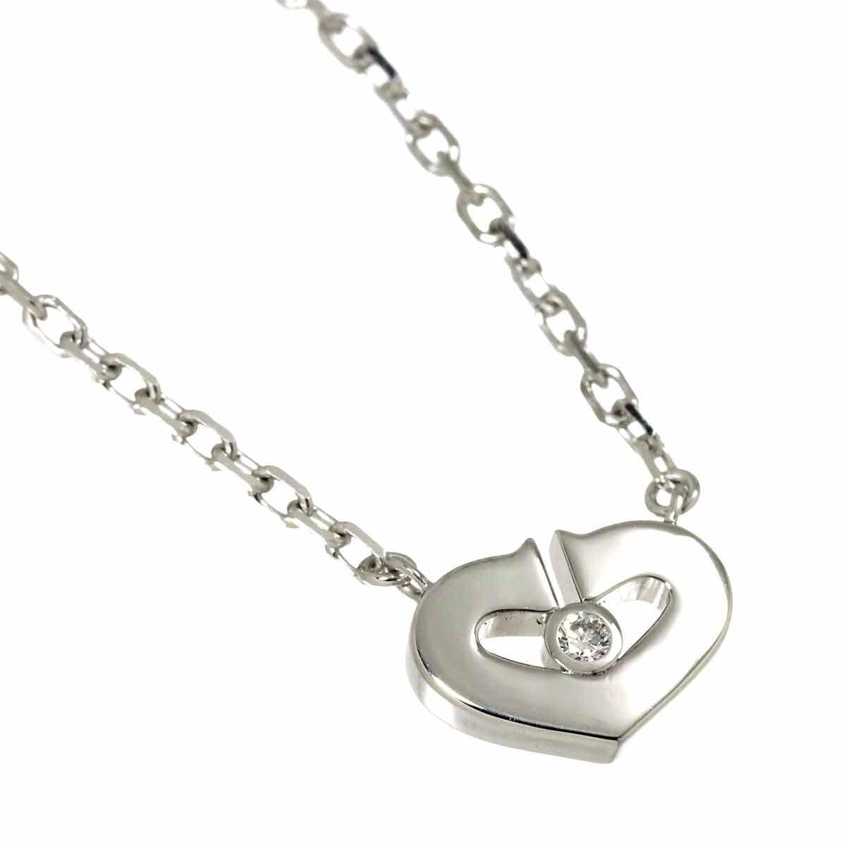 C Heart Diamond Necklace 18K White Gold 750