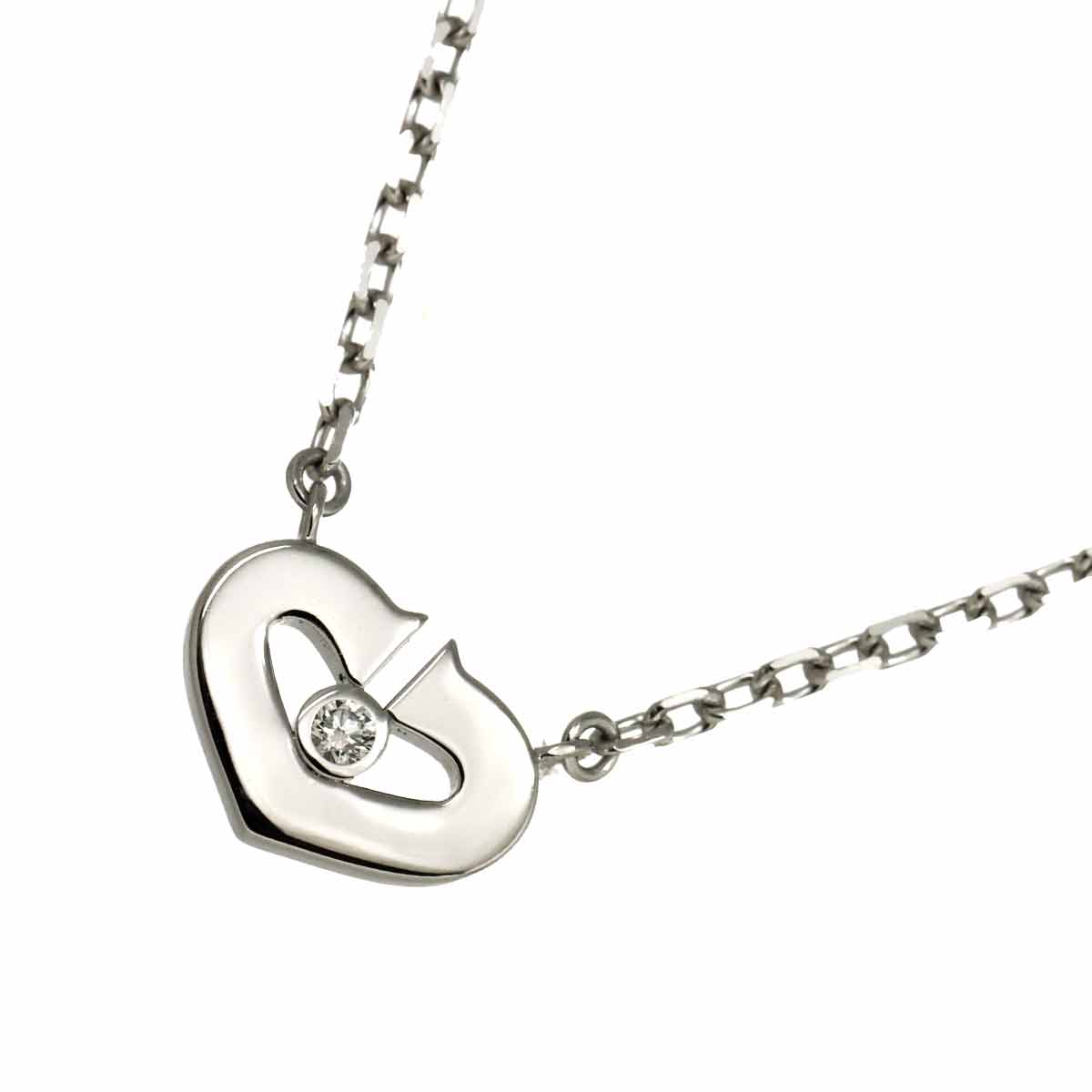 C Heart Diamond Necklace 18K White Gold 750