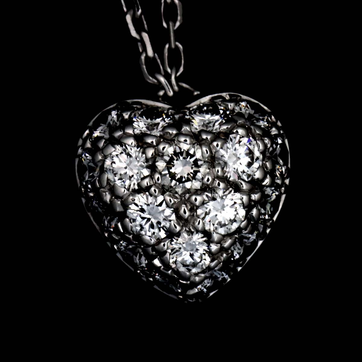 Heart Pave Diamond Necklace 18K White Gold 750