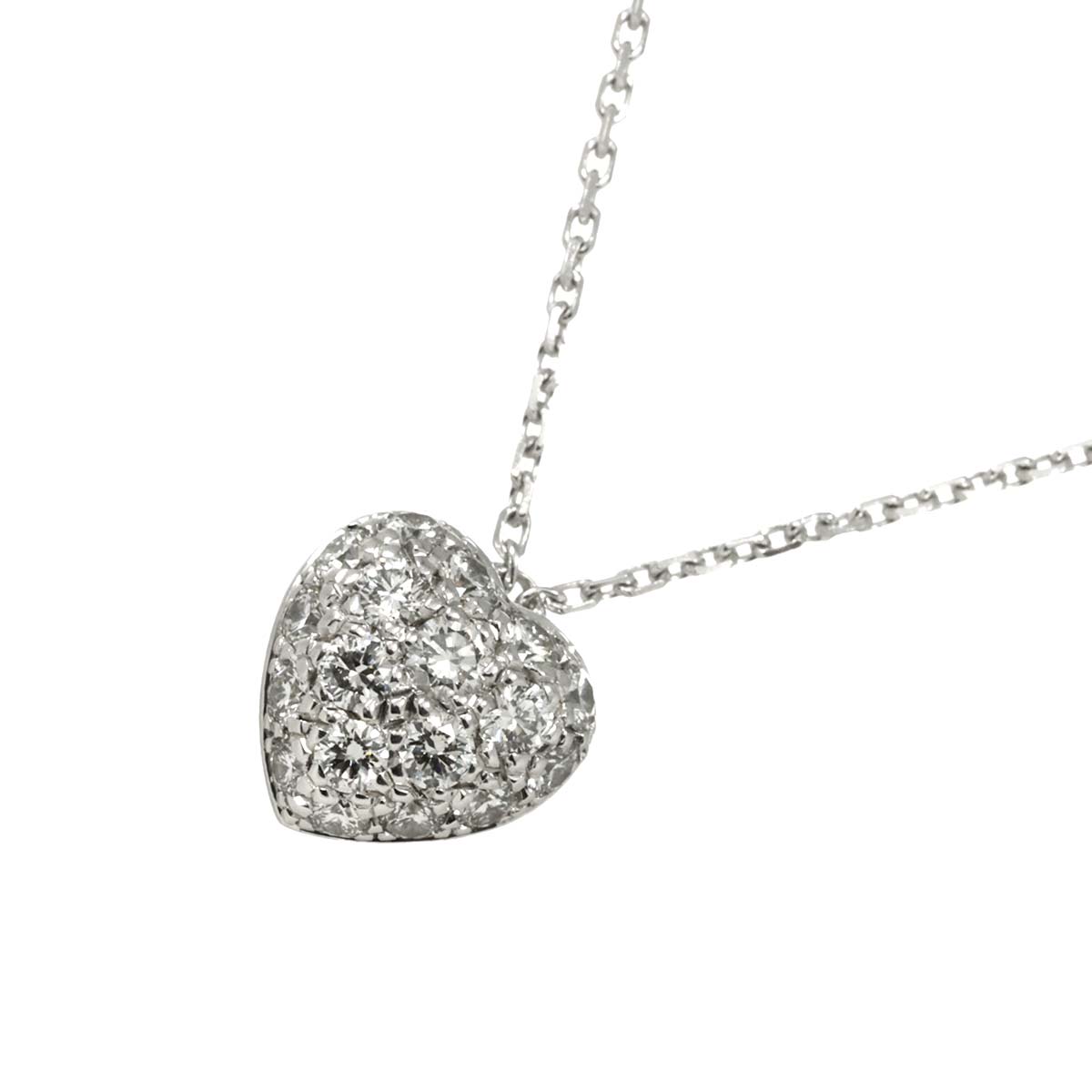 Heart Pave Diamond Necklace 18K White Gold 750