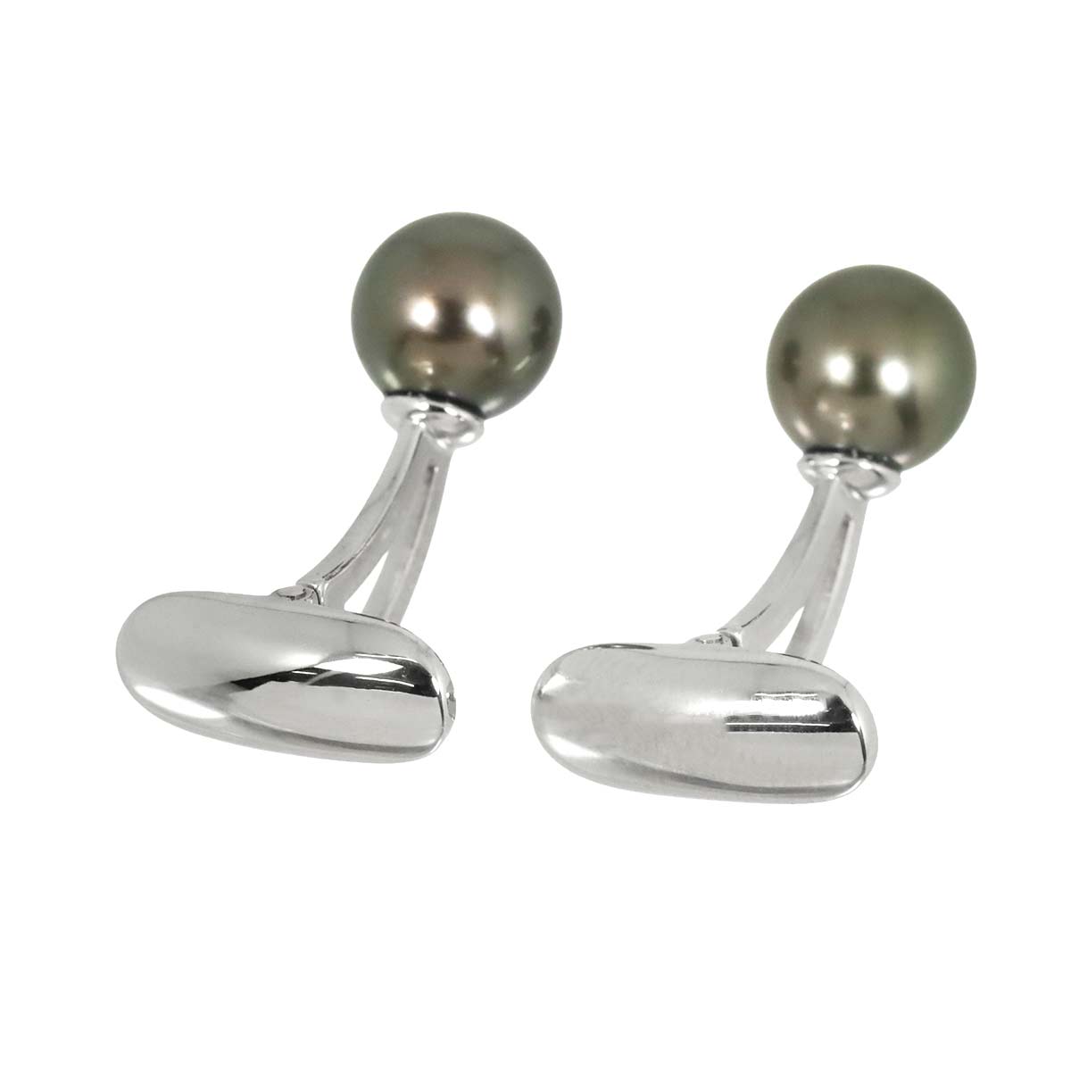 Black Pearl 9.0mm Cufflinks 18K White Gold 750