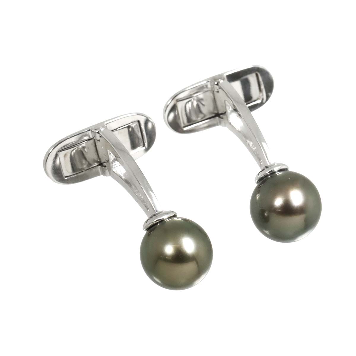 Black Pearl 9.0mm Cufflinks 18K White Gold 750