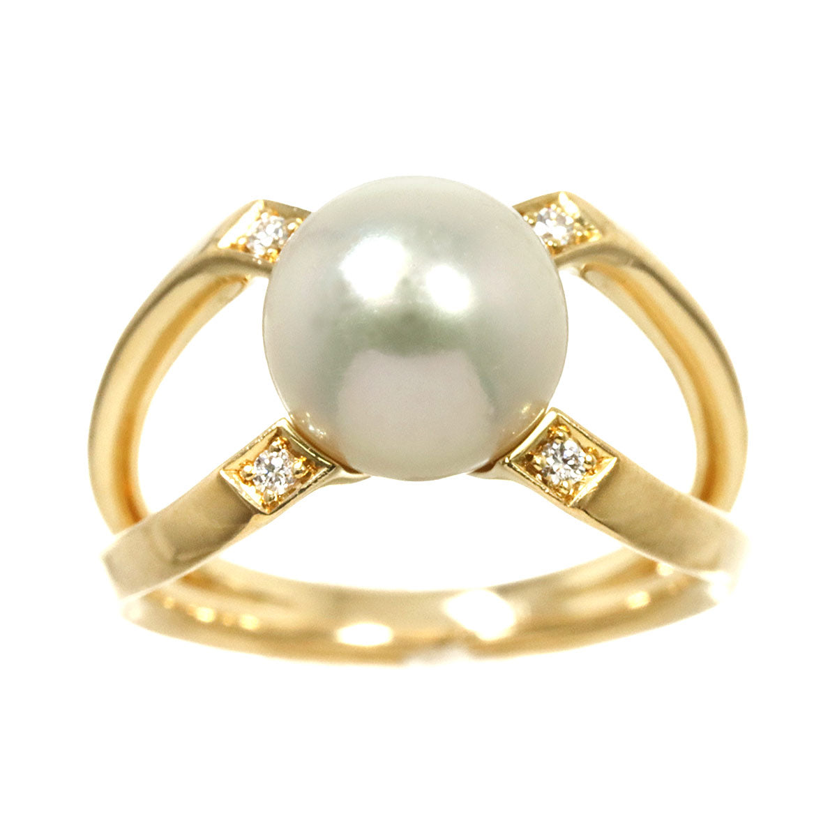 Akoya Pearl Diamond Ring 18K YG 750 Size5.5-5.75(US)