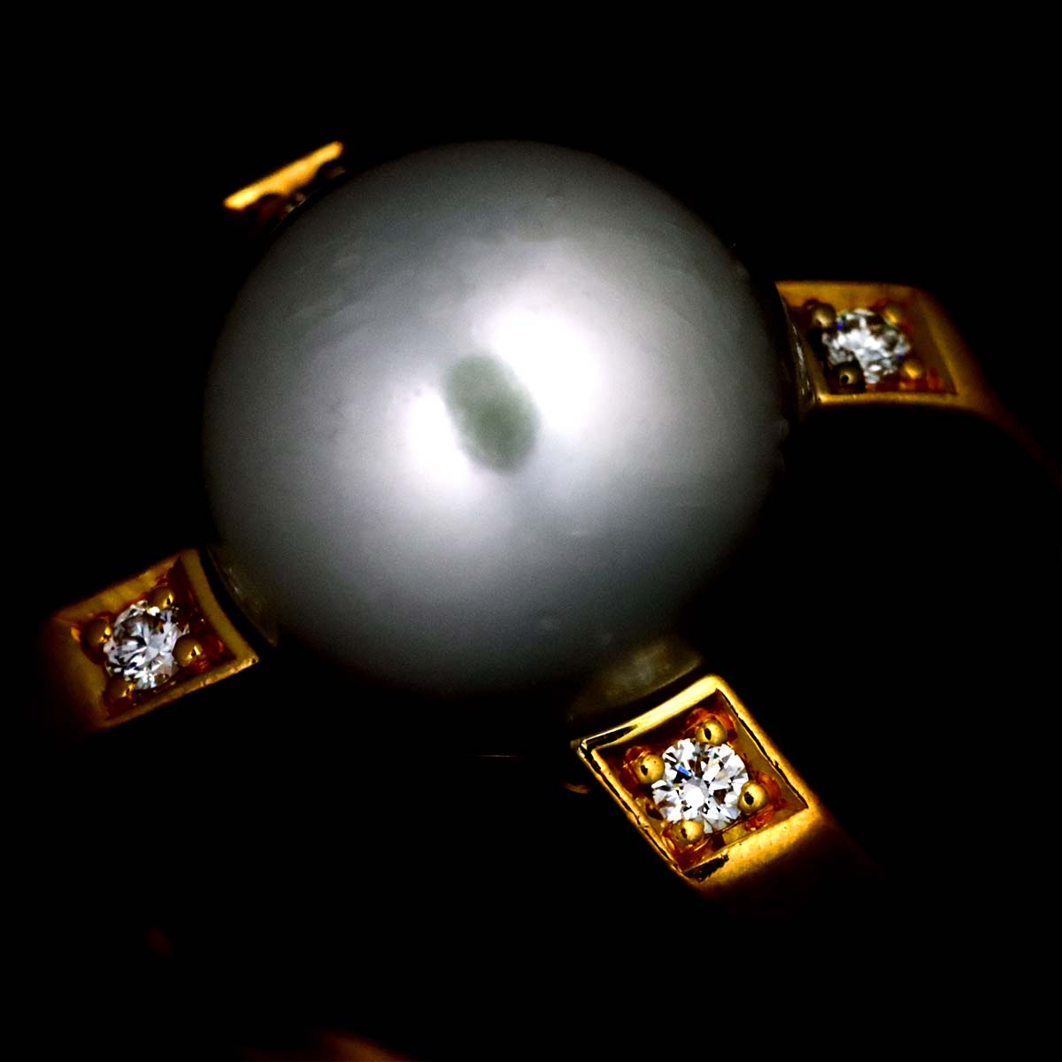 Akoya Pearl Diamond Ring 18K YG 750 Size5.5-5.75(US)