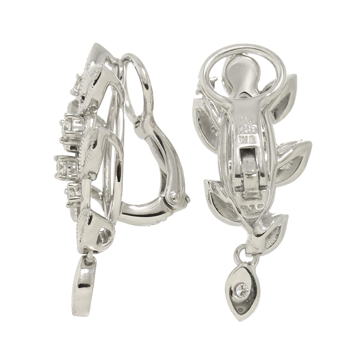 Diamond 0.16ct/0.16ct Earrings Clip on 18K White Gold 750