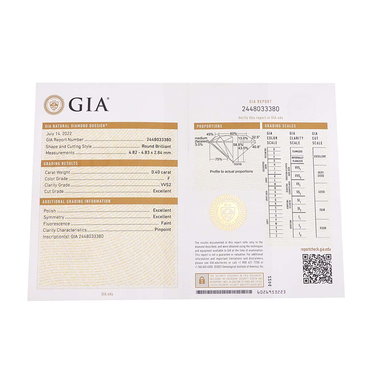 Icon Diamond 0.40ct F/VVS2/3EX Ring 18K WG 750 5.25-5.5(US)