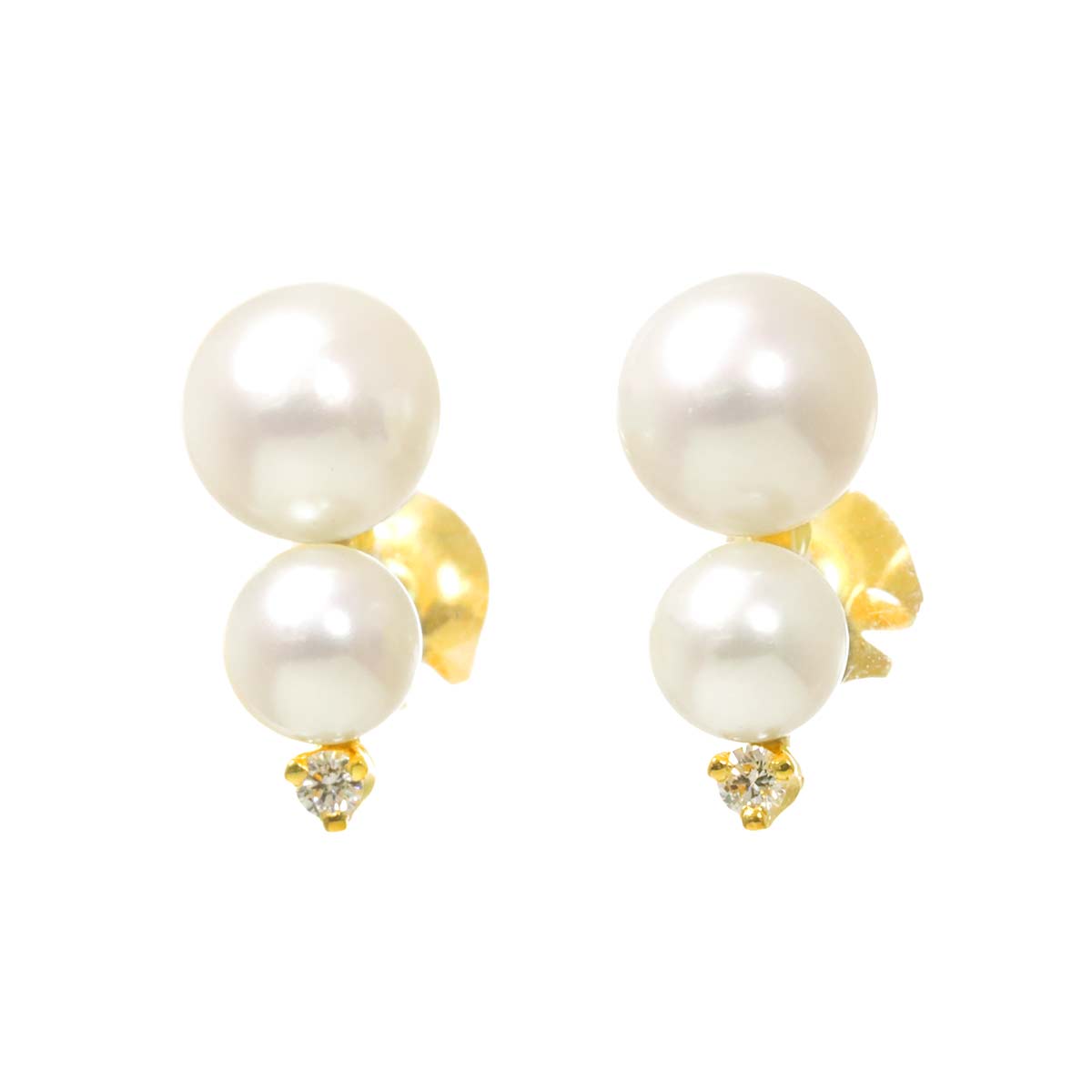 Akoya Pearl 7.5mm Diamond Earrings Pierced 18K YG 750