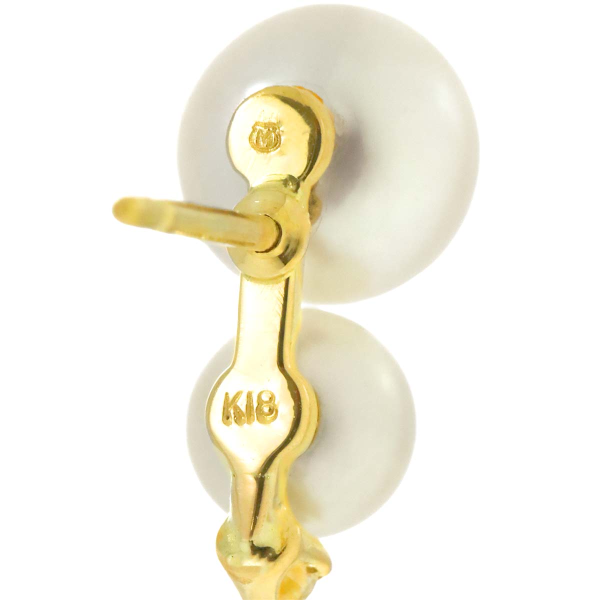 Akoya Pearl 7.5mm Diamond Earrings Pierced 18K YG 750