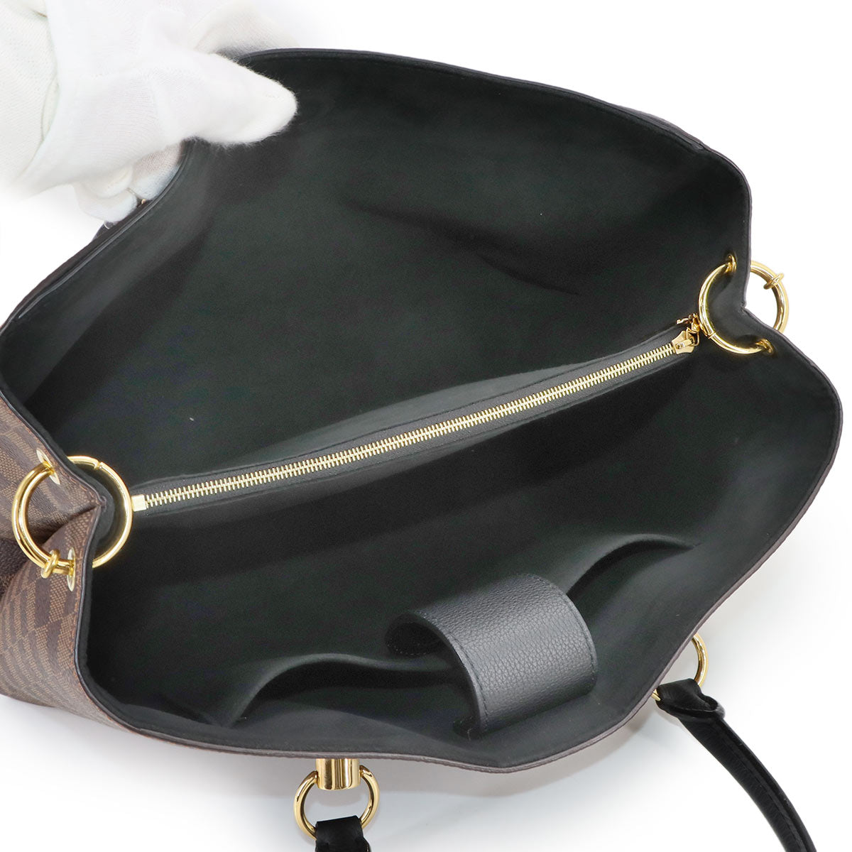 Damier LV Riverside Tote Shoulder Bag Ebene Noir N40050