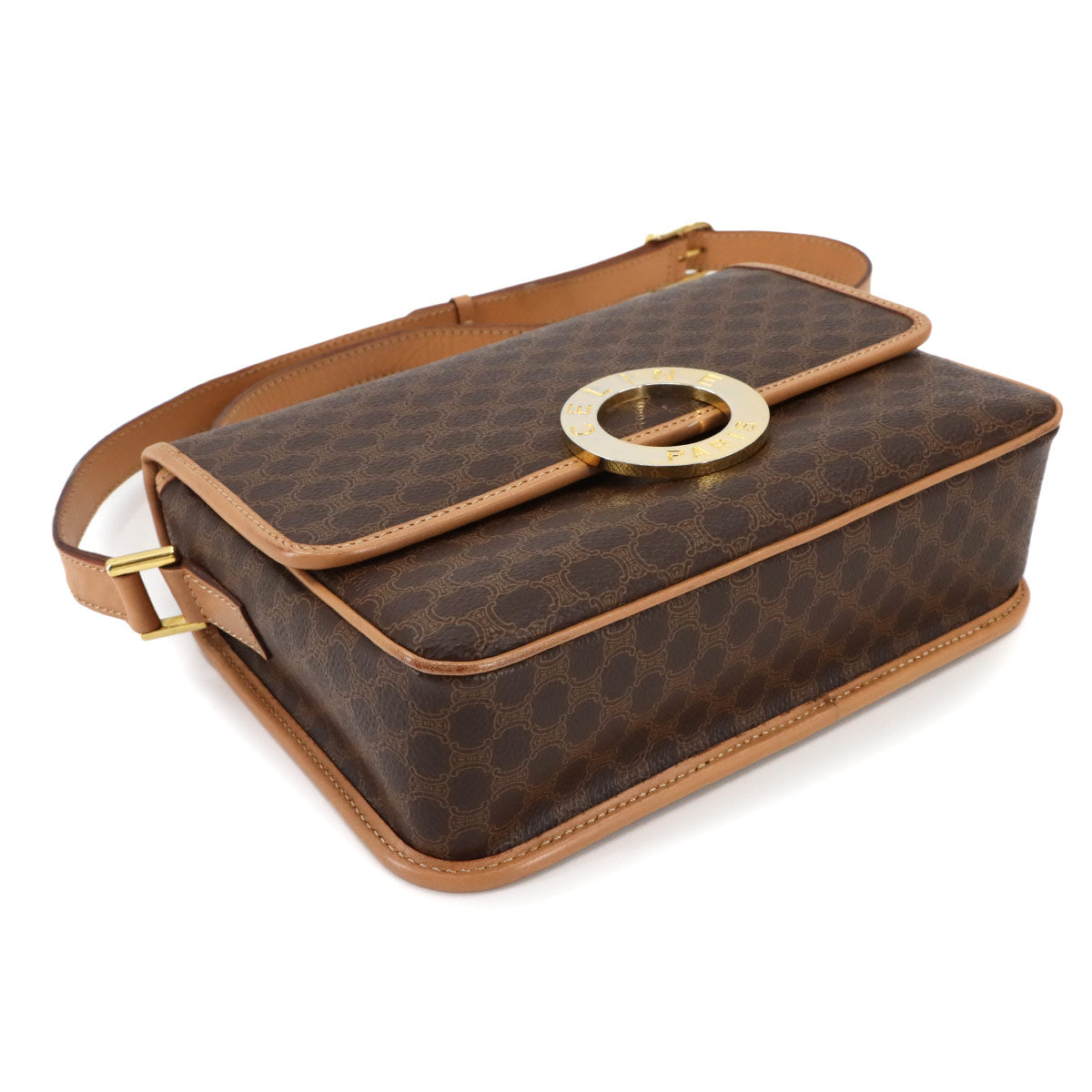 Macadam Shoulder Bag PVC Leather Brown Circle Logos Vintage