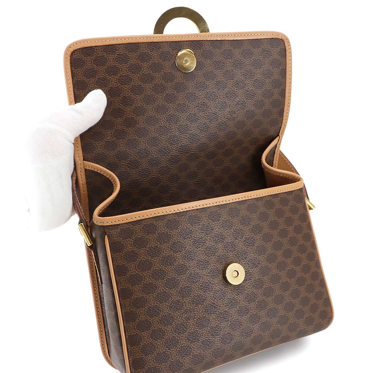 Macadam Shoulder Bag PVC Leather Brown Circle Logos Vintage