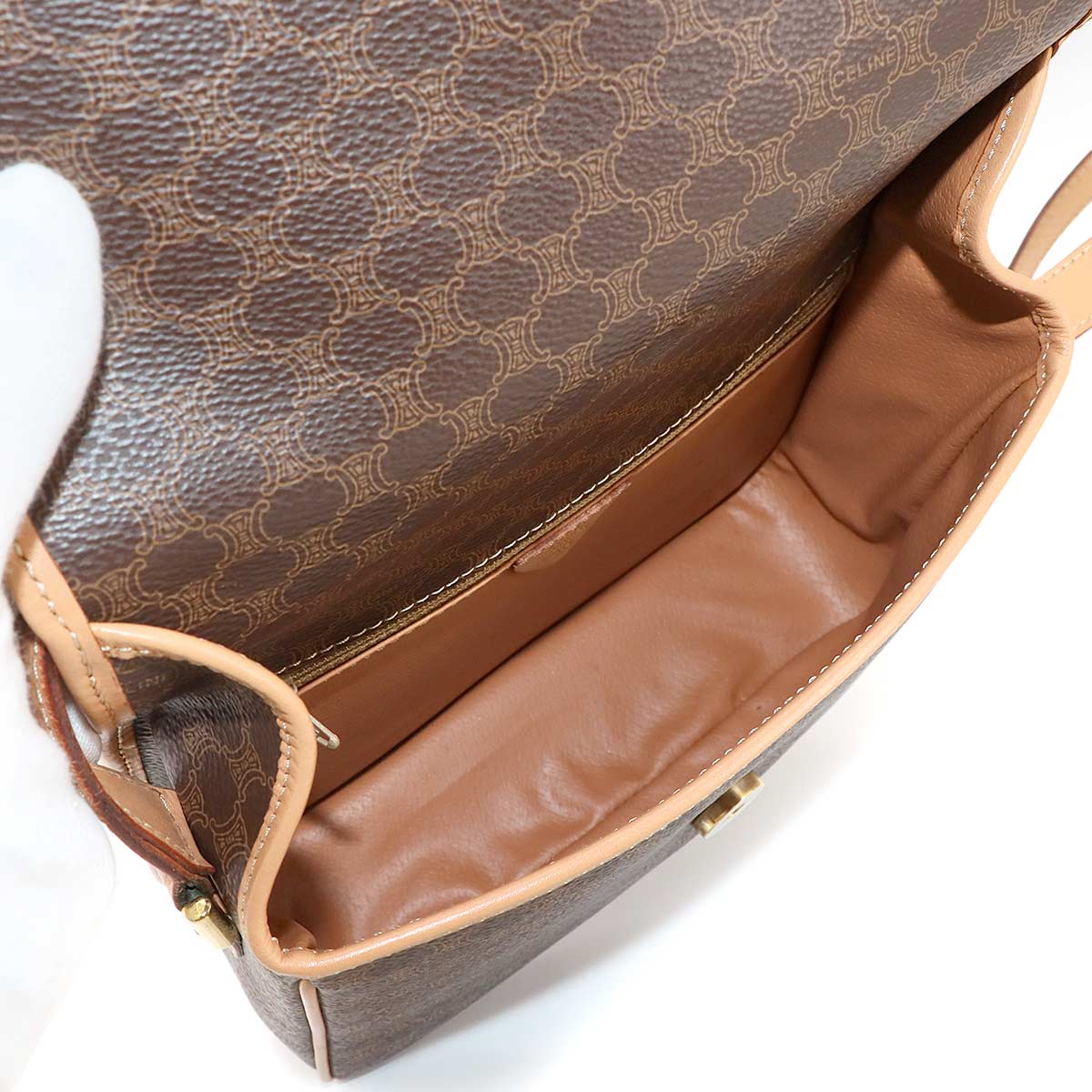 Macadam Shoulder Bag PVC Leather Brown Circle Logos Vintage