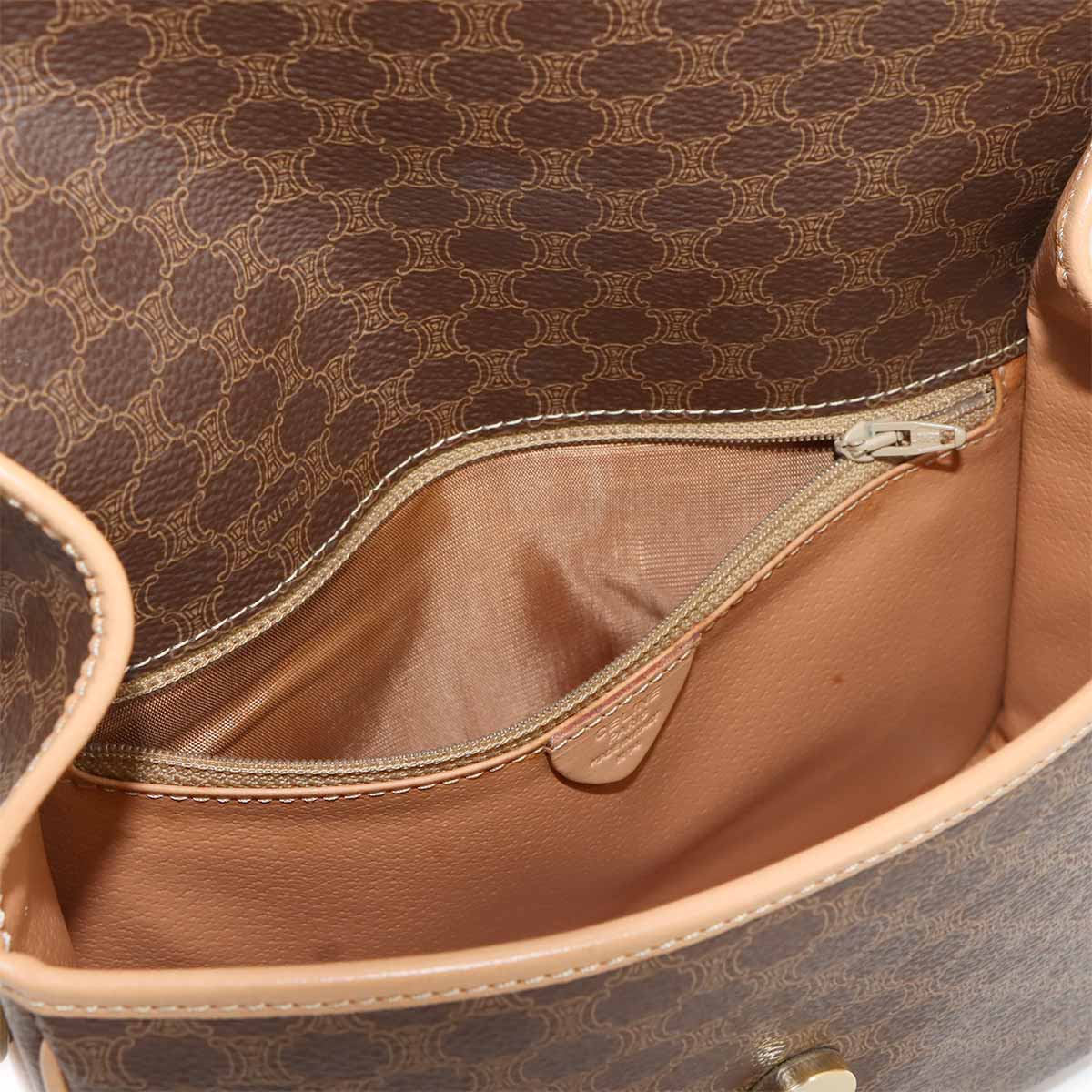 Macadam Shoulder Bag PVC Leather Brown Circle Logos Vintage