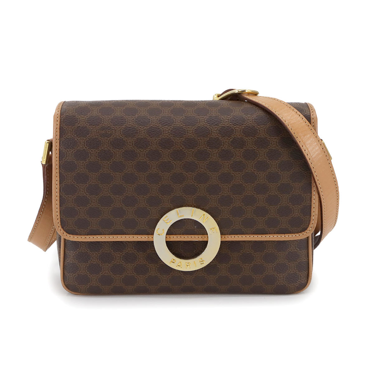 Macadam Shoulder Bag PVC Leather Brown Circle Logos Vintage