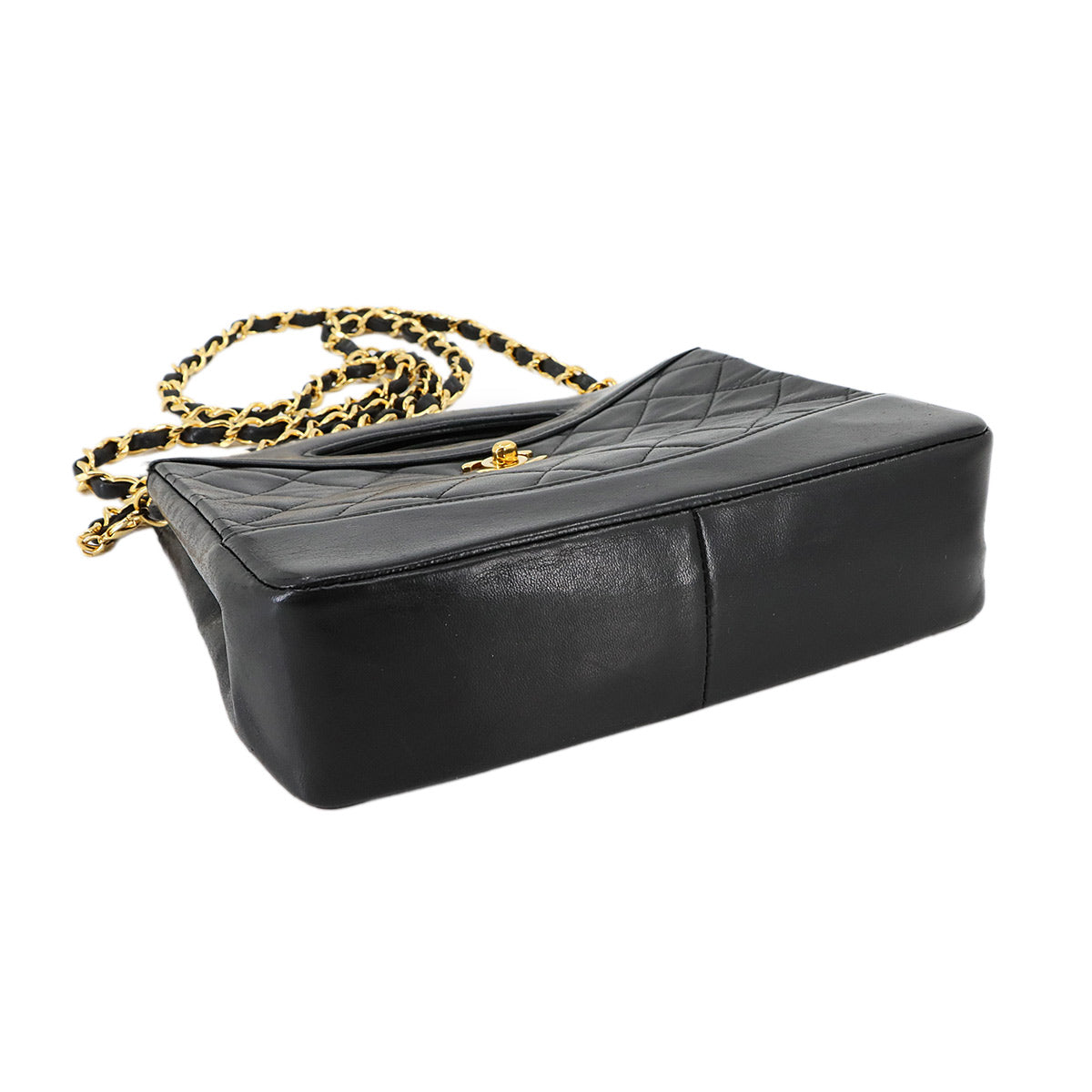 Matelasse 2way Hand Shoulder Bag Leather Black Vintage Purse