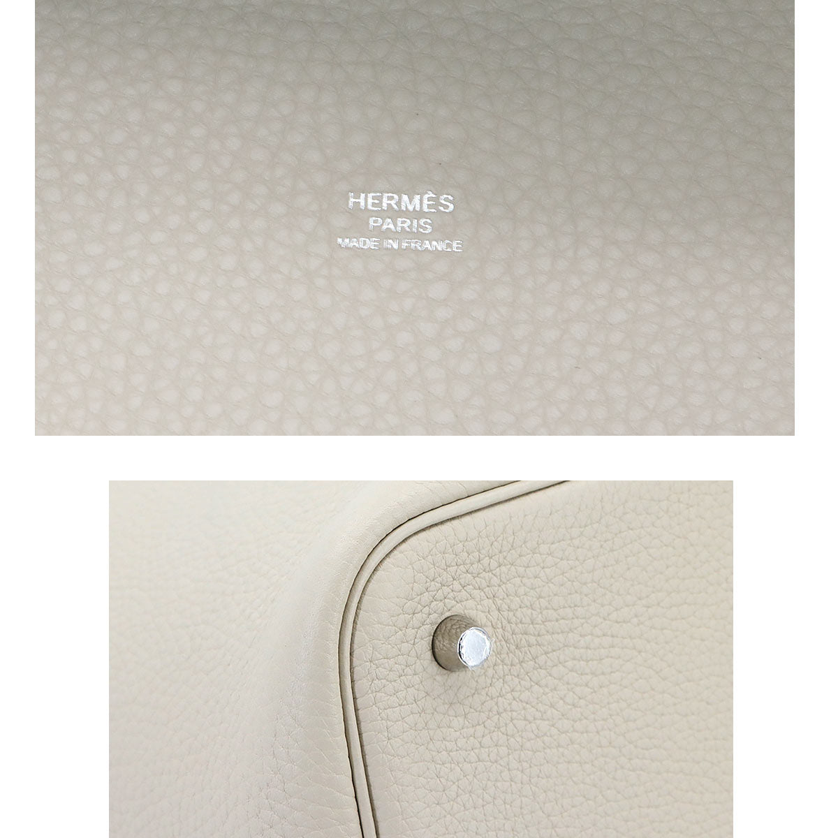 Picotin Lock MM Hand Bag Taurillon Clemence Craie Purse