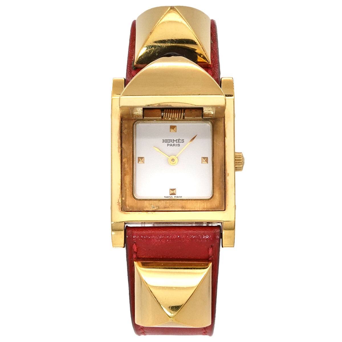 Medor Vintage pyramid Gold studs Quartz White Dial Ladies