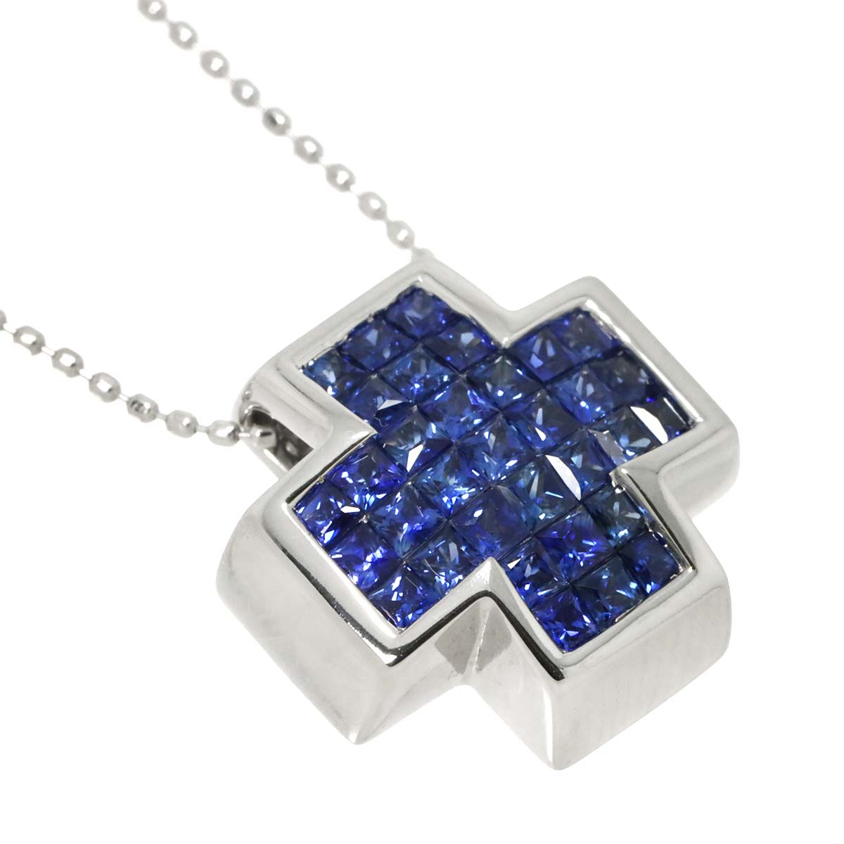 Sapphire Cross Necklace 18K WG White Gold 750