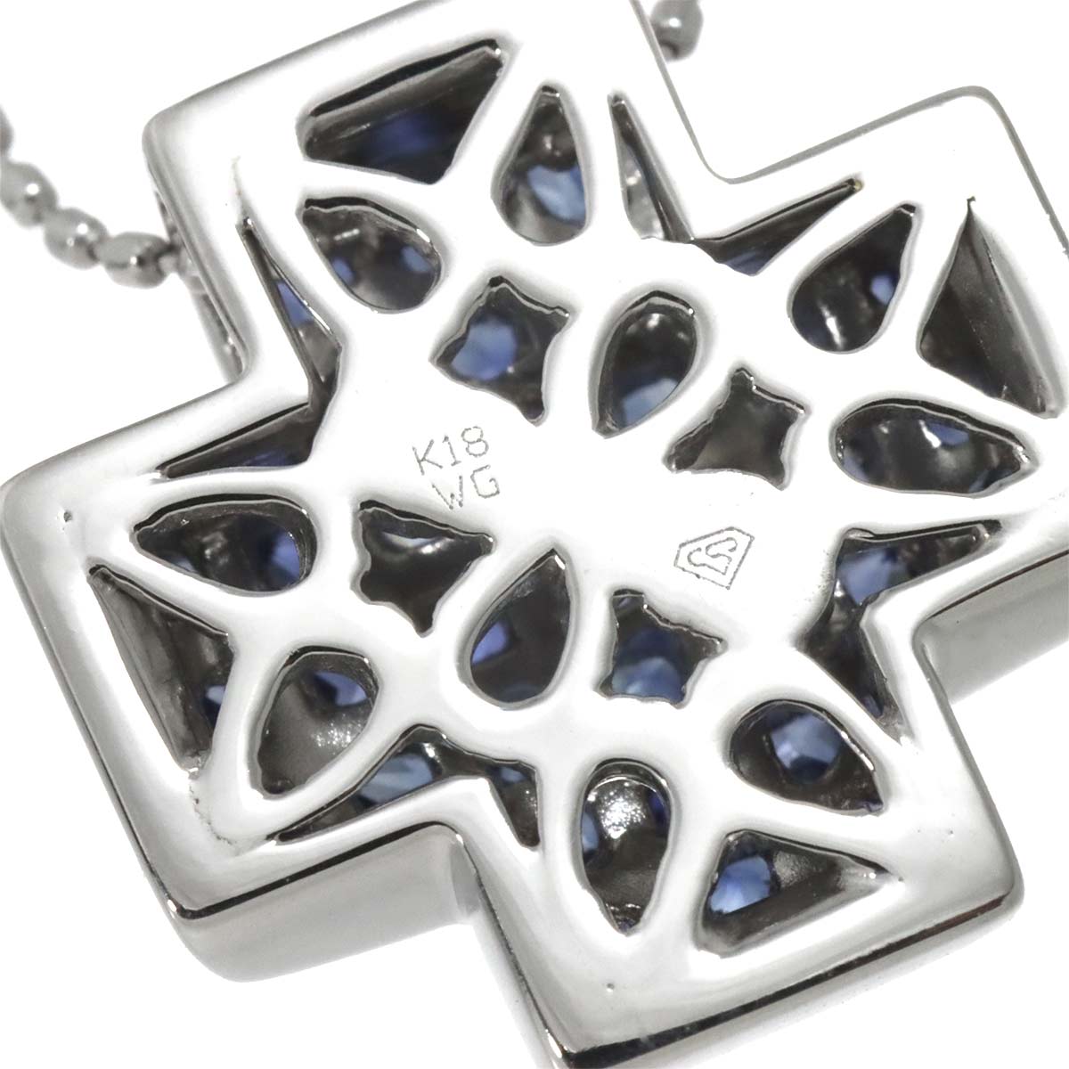 Sapphire Cross Necklace 18K WG White Gold 750