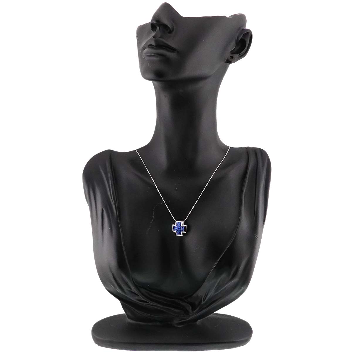 Sapphire Cross Necklace 18K WG White Gold 750