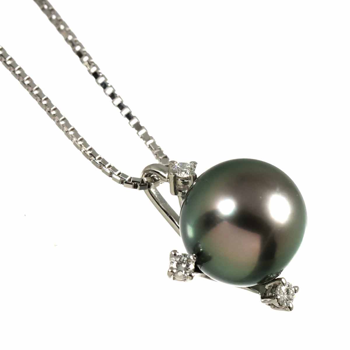 Black Pearl 10.8mm Diamond 0.12ct Necklace Pt