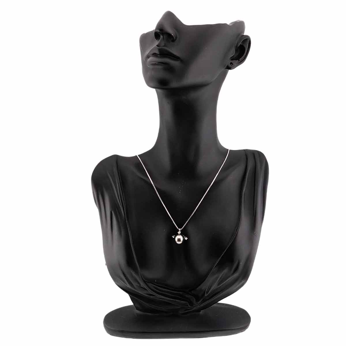 Black Pearl 10.8mm Diamond 0.12ct Necklace Pt