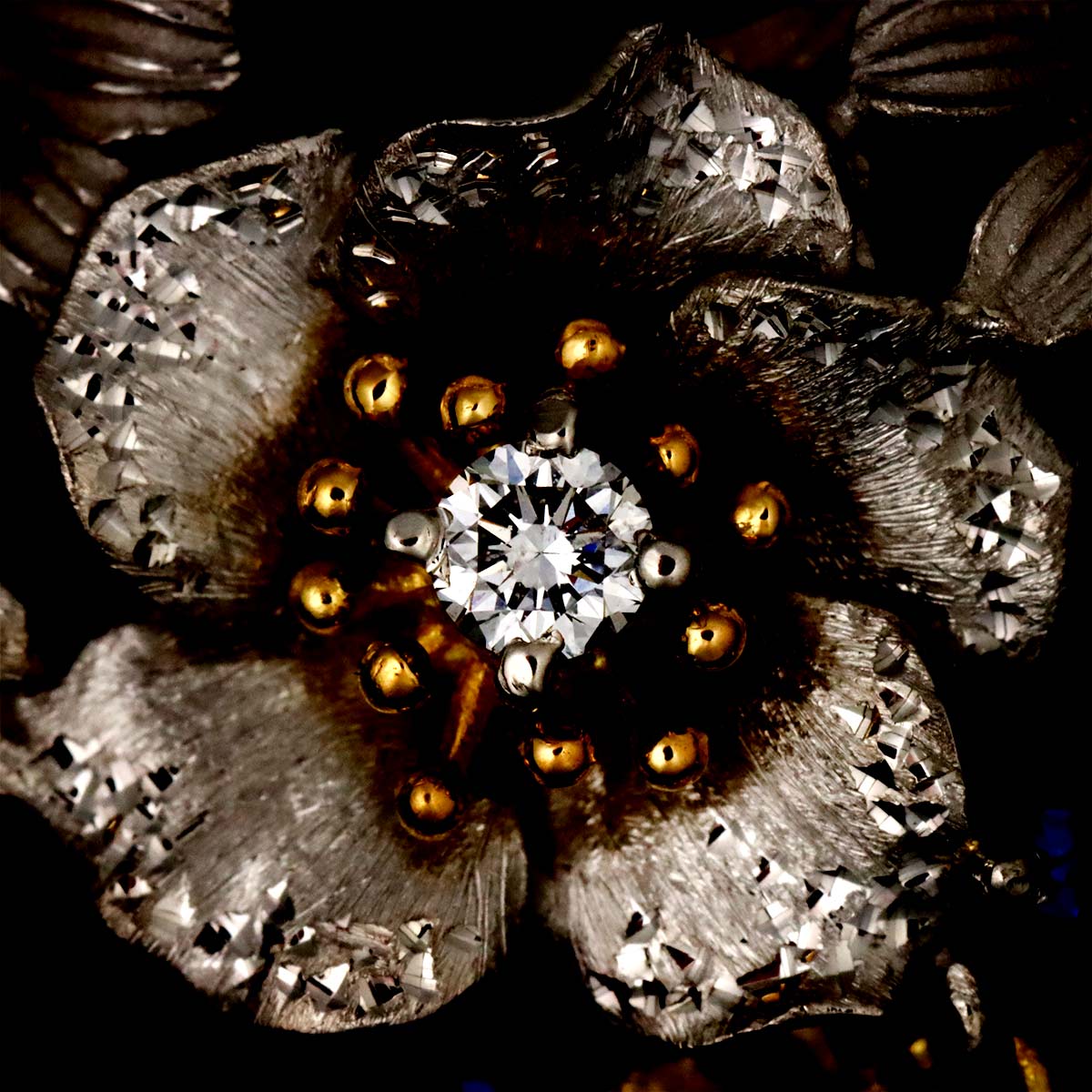 as Time  Diamond Sapphire Onyx Brooch 18K YG 750 Pt