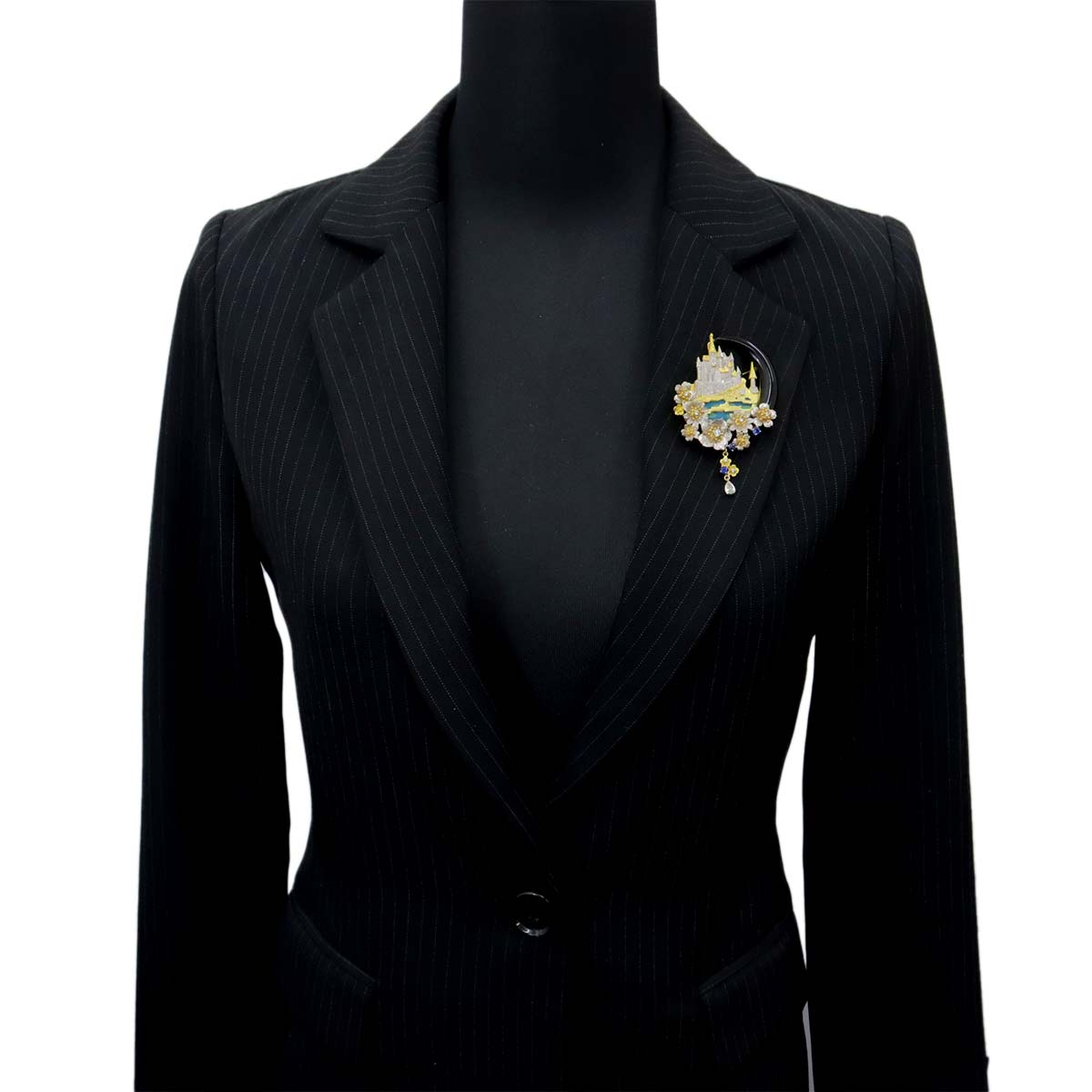 as Time  Diamond Sapphire Onyx Brooch 18K YG 750 Pt