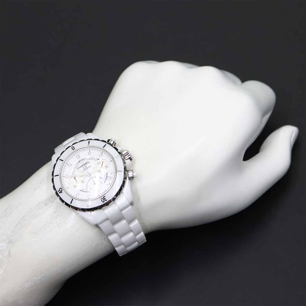 J12 Chronograph H2009 9P Diamond Date White Dial Mens Watch