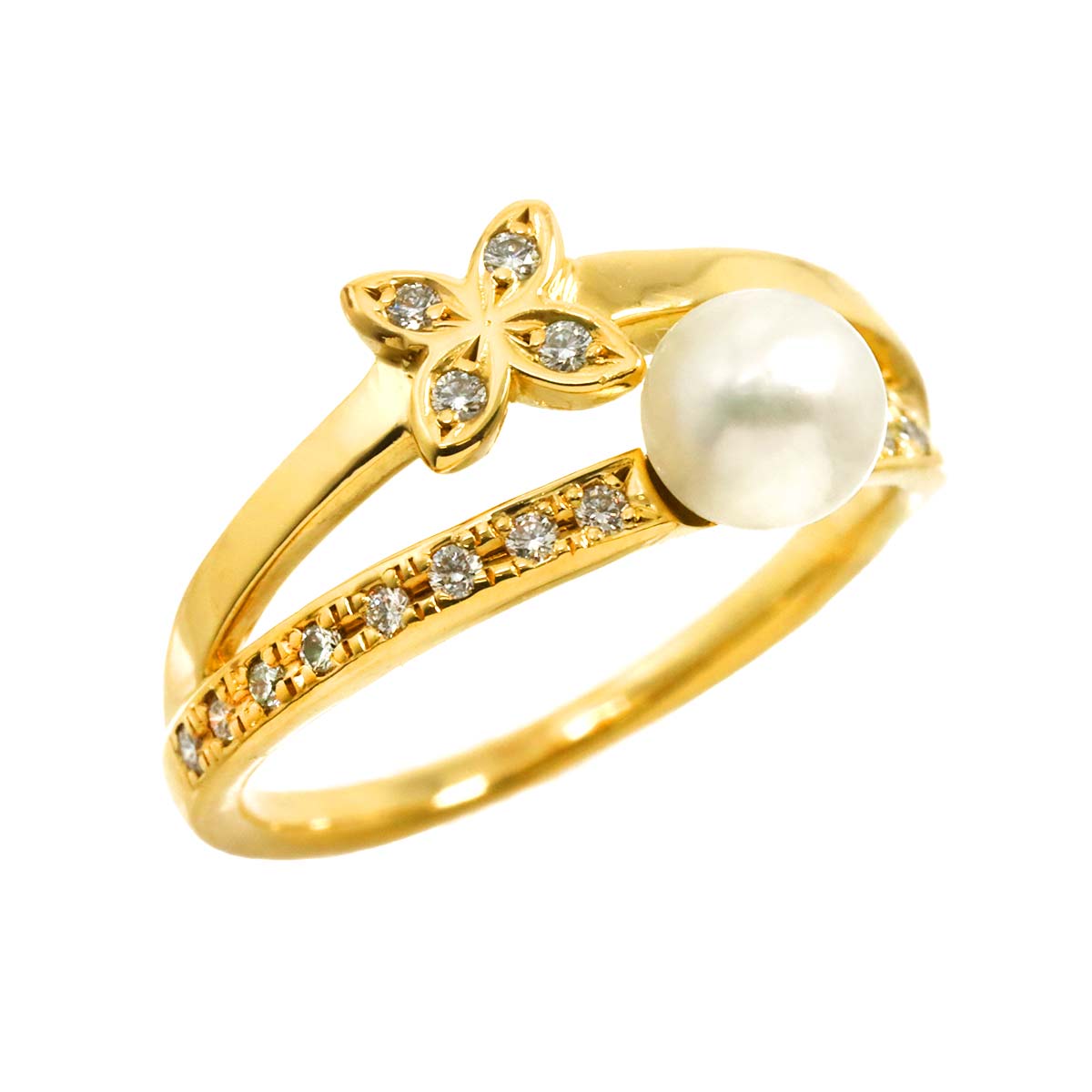 Akoya Pearl 5.3mm Diamond Ring 18K YG 750 5.25(US)