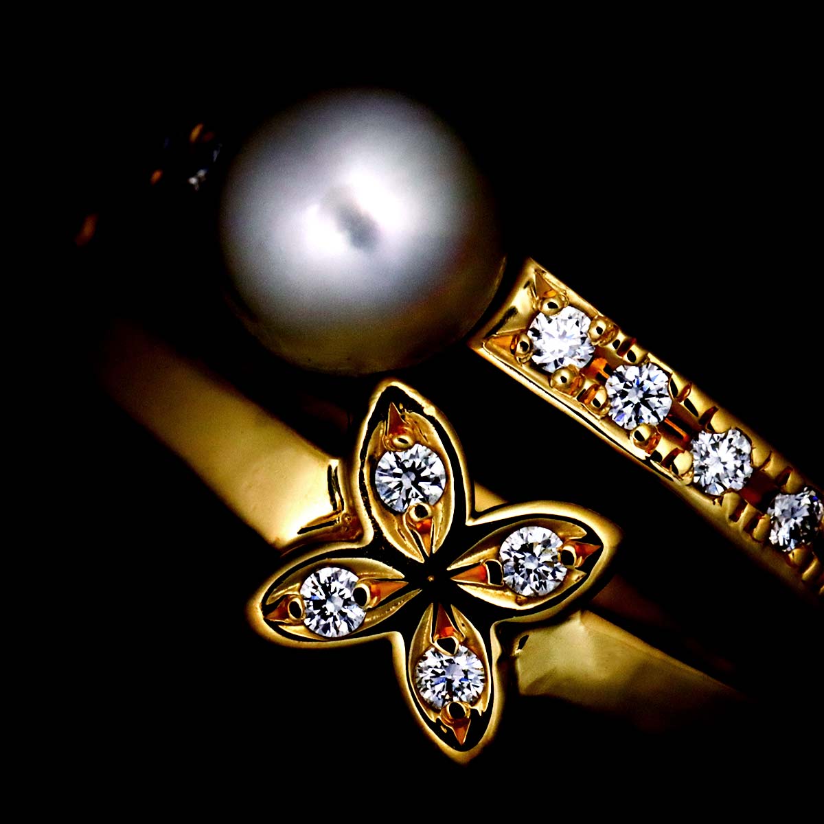 Akoya Pearl 5.3mm Diamond Ring 18K YG 750 5.25(US)