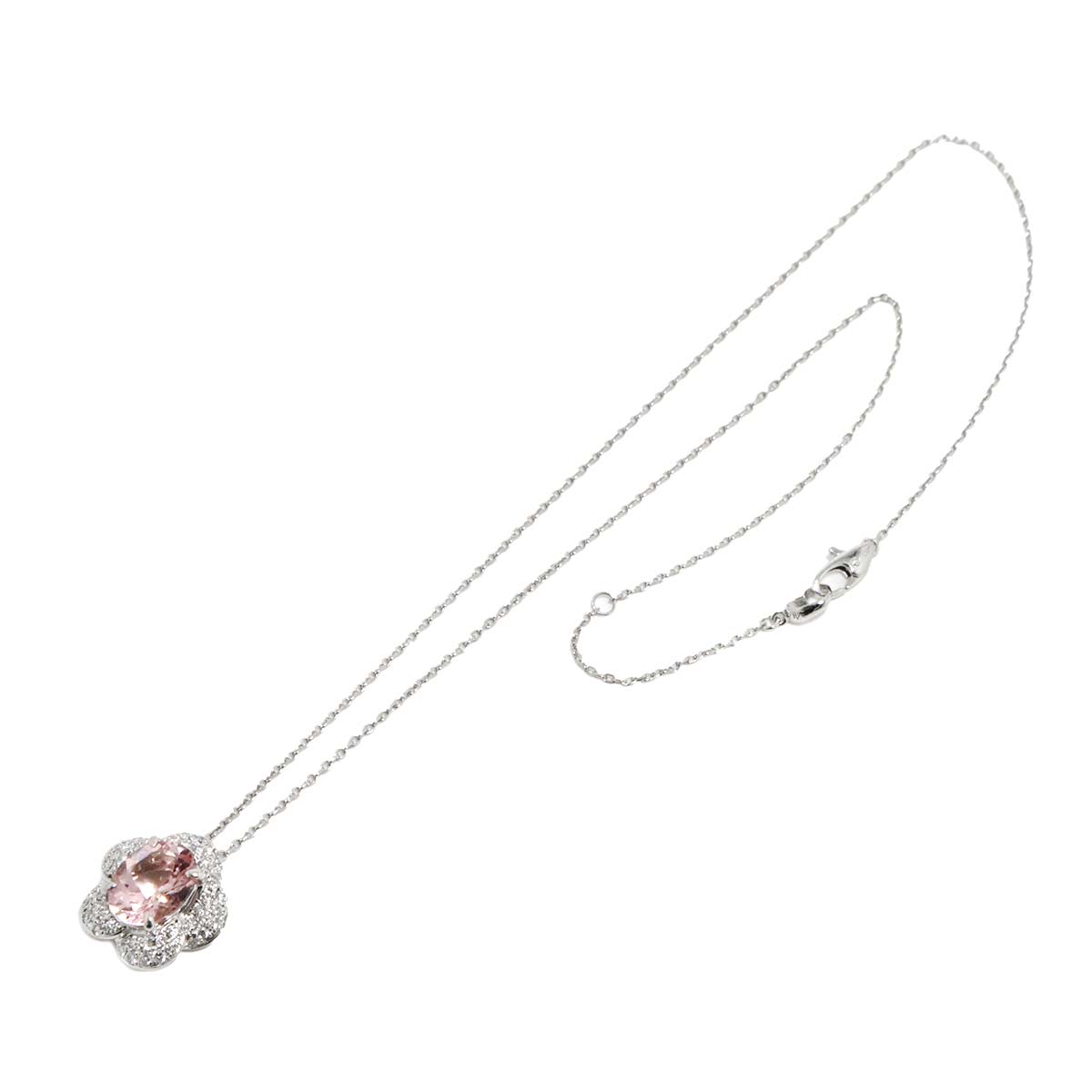 Kunzite 2.10ct Diamond 0.48ct Necklace 18K WG 750