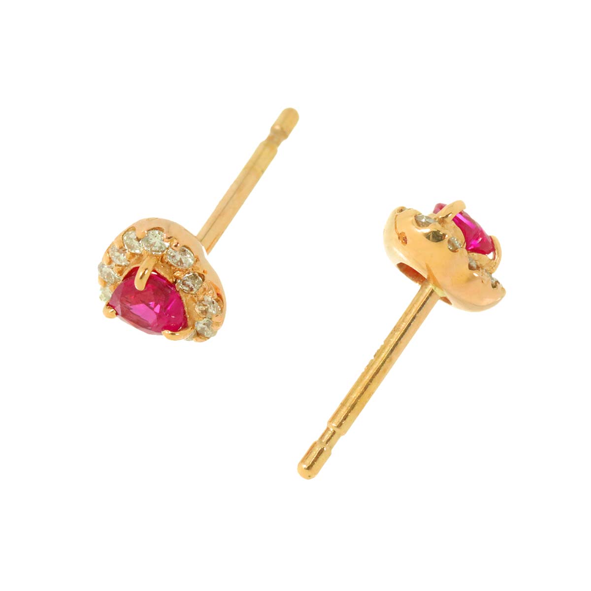 Ruby 0.14ctX2 Diamond 0.06ctX2 Earrings Pierced 18K PG