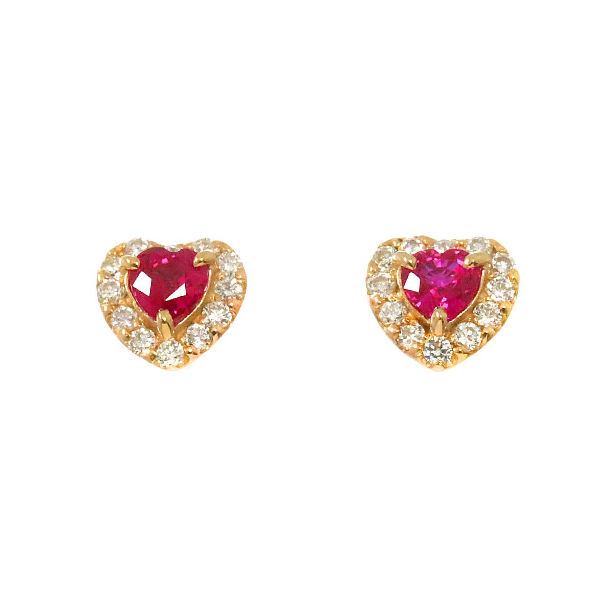 Ruby 0.14ctX2 Diamond 0.06ctX2 Earrings Pierced 18K PG
