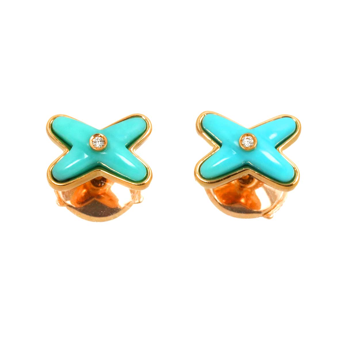 Liens Turquoise Diamond Earrings Pierced 18K PG 750