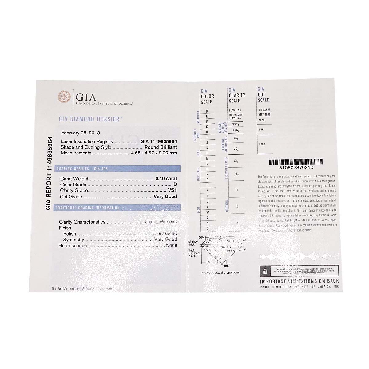 DESTINEE Diamond 0.40ct D/VS1/VG Ring Pt size48 4.5(US)