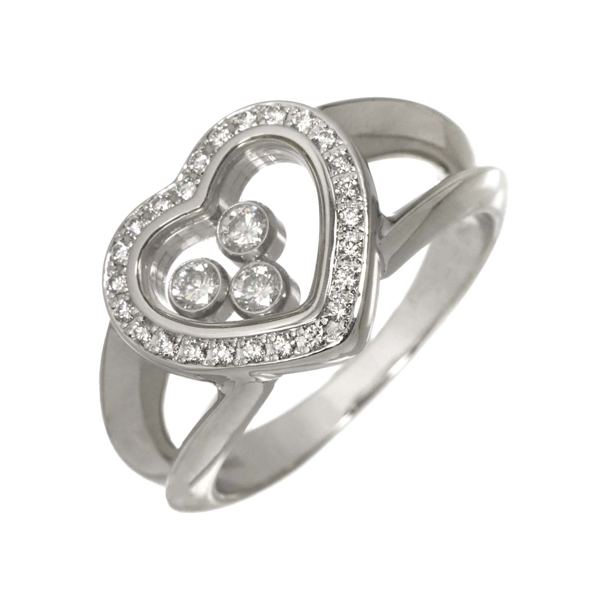 Happy Heart Diamond Ring 18K WG 750 Size4.5(US)