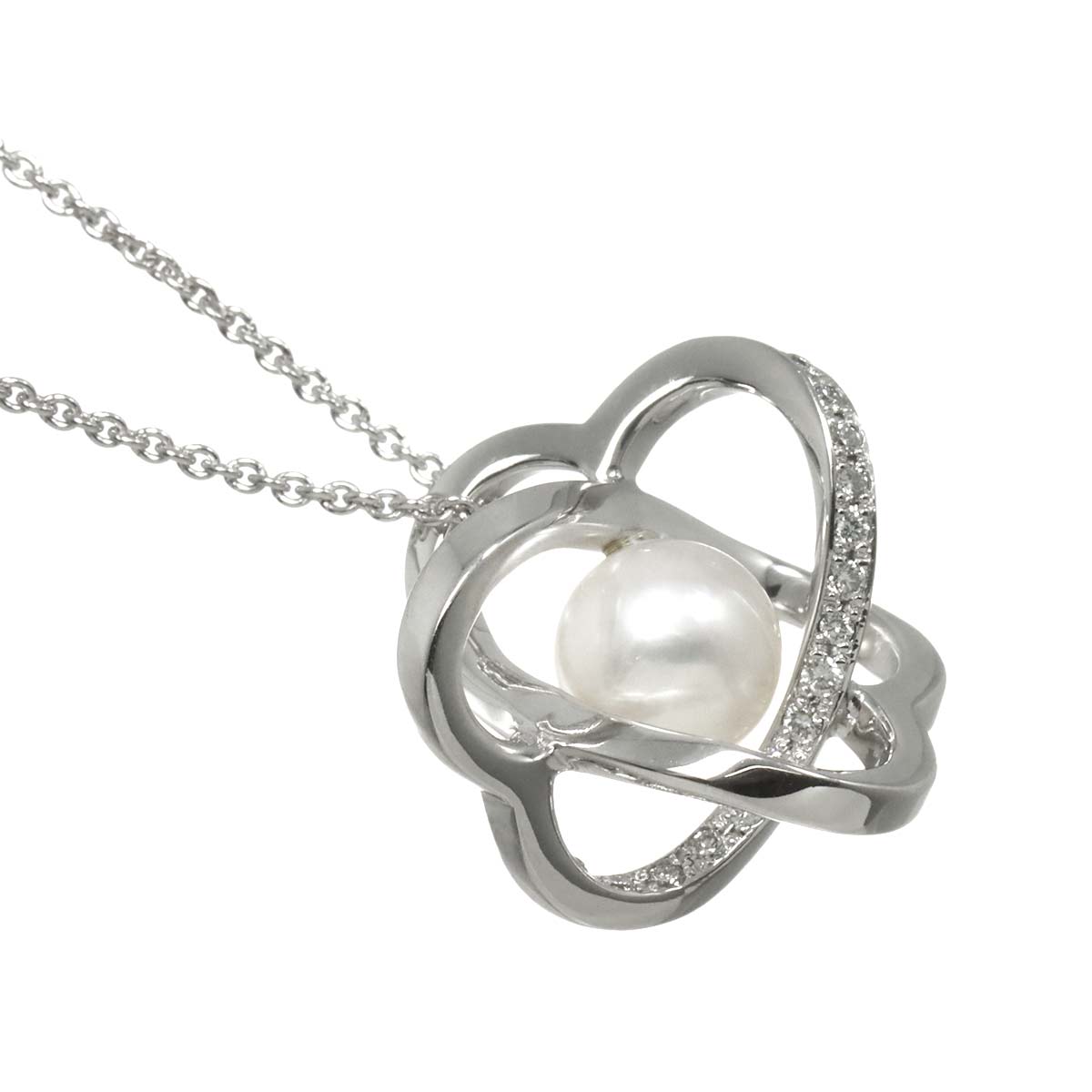 Akoya Pearl 7.3mm Diamond Necklace 18K WG 750