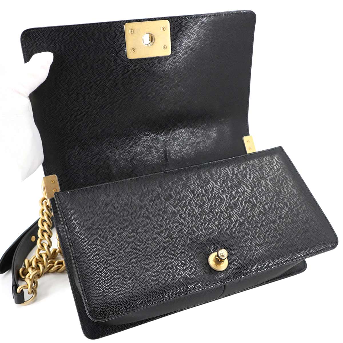 BOY CHANEL Chain Shoulder Bag Leather Black A67086 Purse