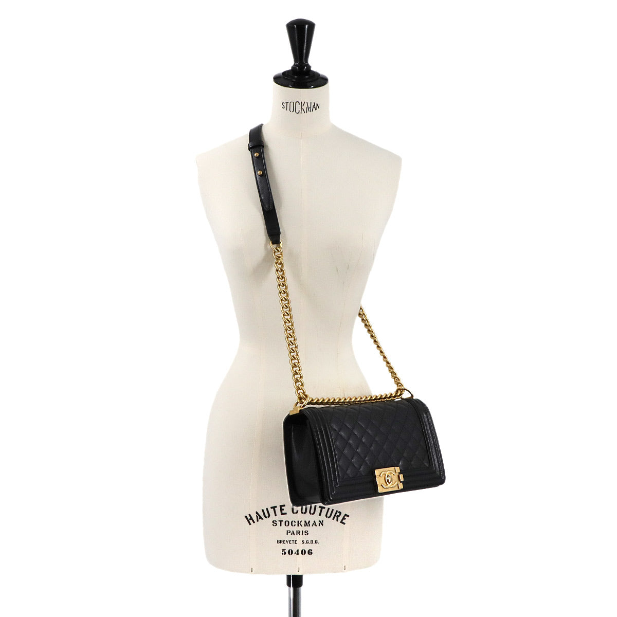 BOY CHANEL Chain Shoulder Bag Leather Black A67086 Purse