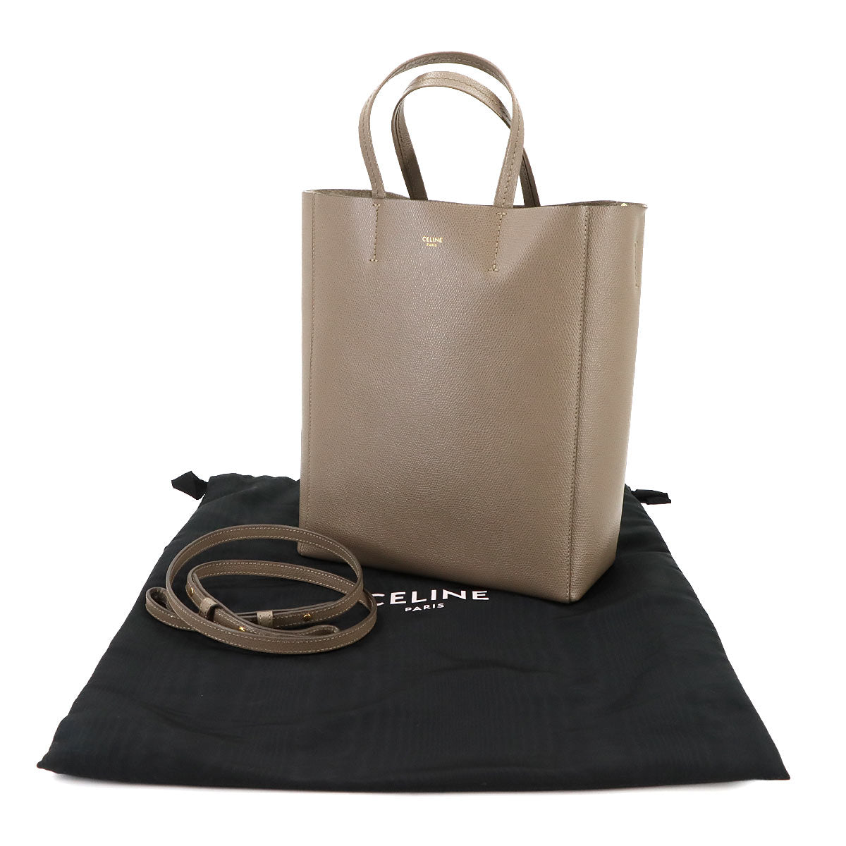 Small Vertical Cabas Tote Shoulder Bag Leather Taupe 176183