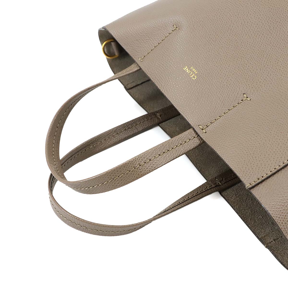 Small Vertical Cabas Tote Shoulder Bag Leather Taupe 176183