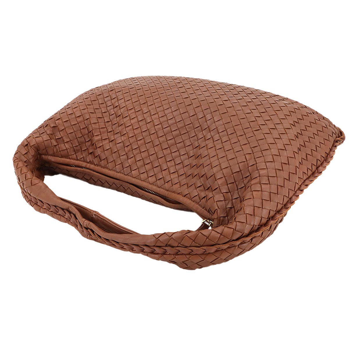 Intrecciato Hobo Shoulder Bag Leather Brown Purse