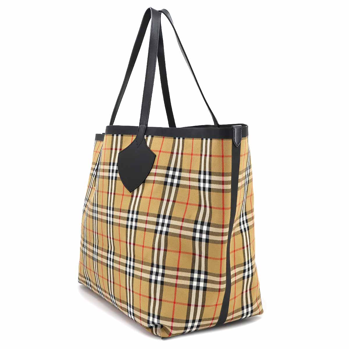 Plaid Giant Reversible Tote Bag Canvas Leather Beige Green